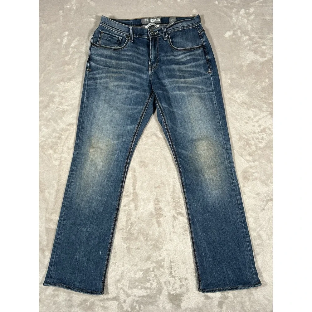 BKE Nolan Jeans Men 32Lx30 Blue Denim Distressed Straight Leg Cowboy Comfort EUC